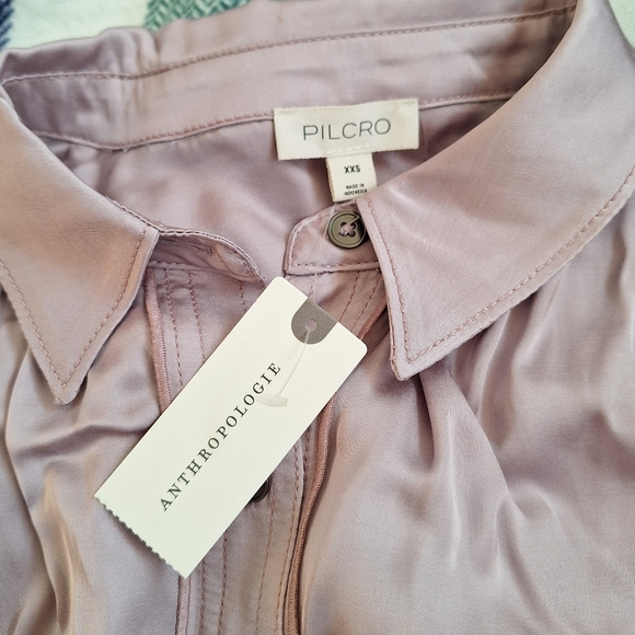 Anthropologie Pilcro Longline Silky Buttondown Shirt XXS - Picture 10 of 12